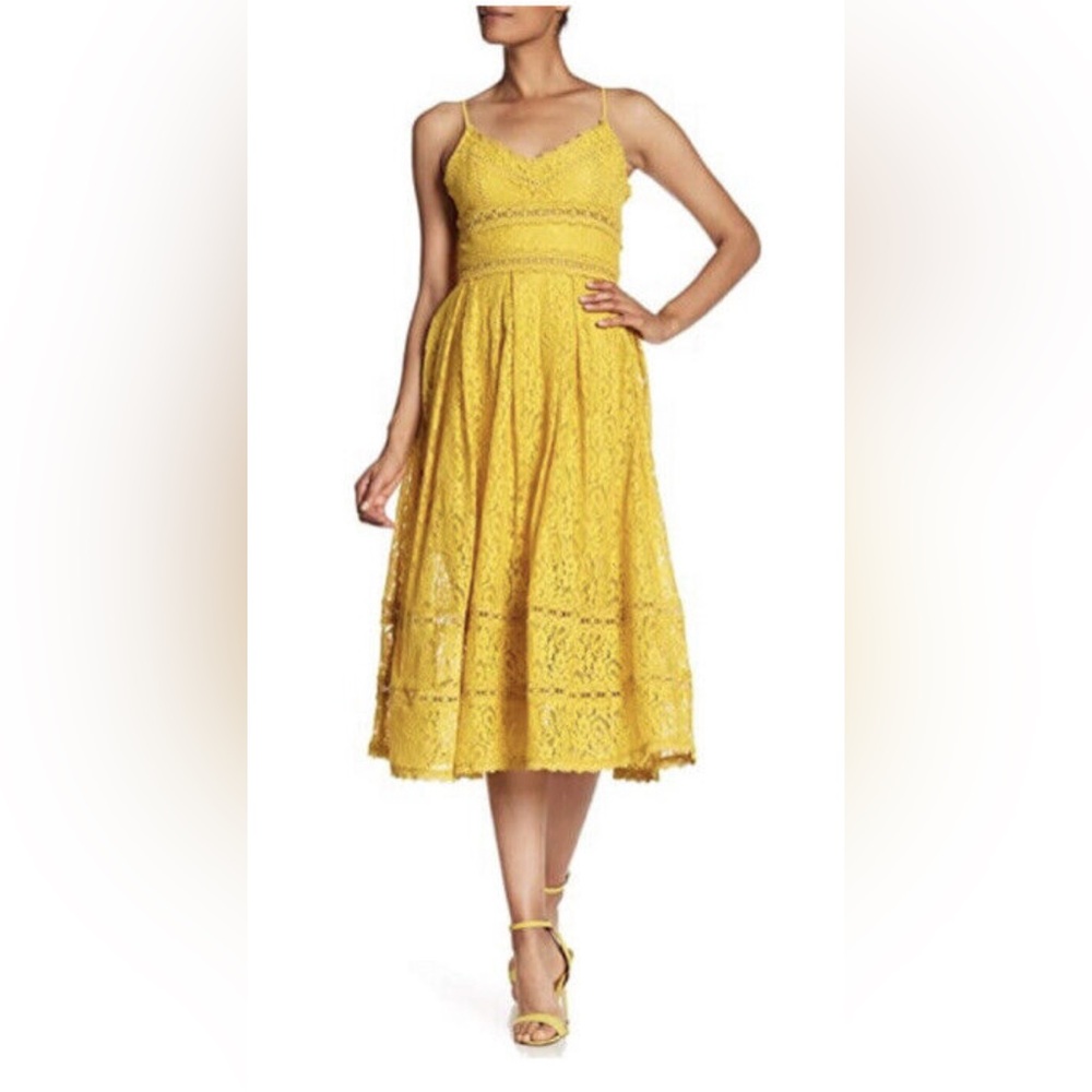 NSR yellow lace dress, sleeveless Midi dress